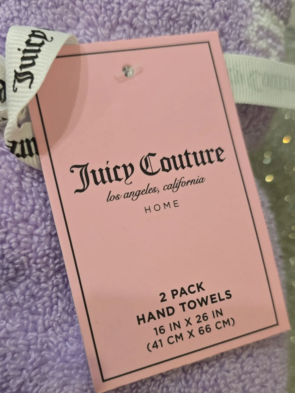 Juicy Couture Home Logo Bows, Crown, & Hearts Set Of 2 Hand Towels- Lavender